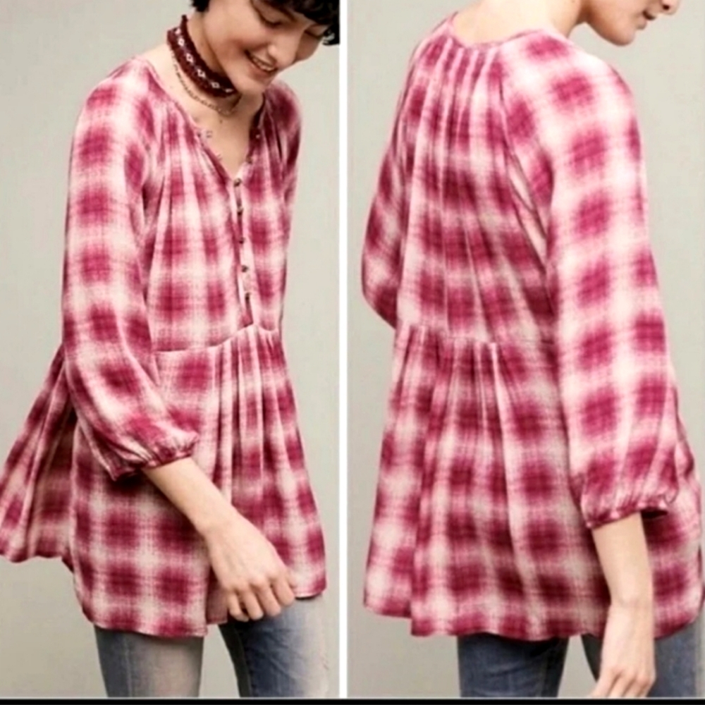 Maeve Pink & Cream Plaid Top, Size XXS